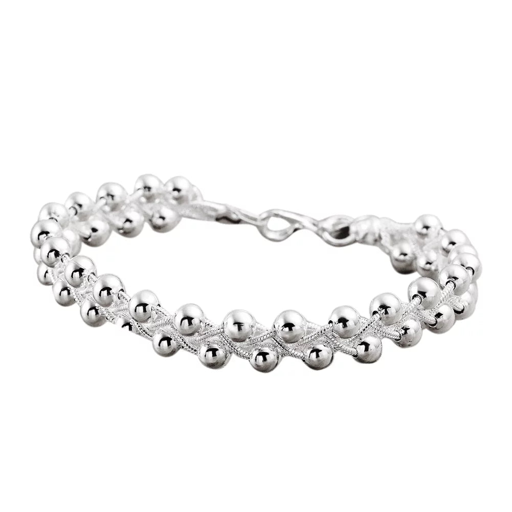 Women 925 Sterling Silver Beads Party Chain Bracelet Jewelry
