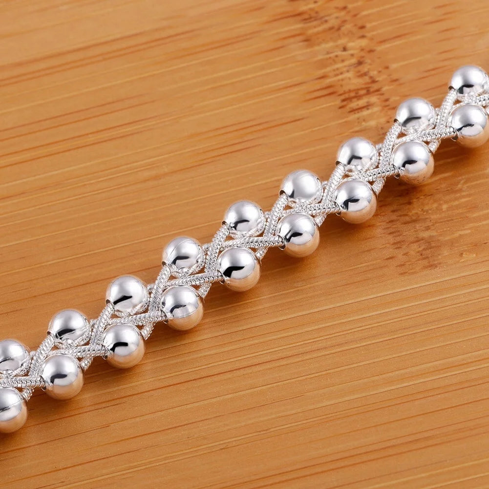 Women 925 Sterling Silver Beads Party Chain Bracelet Jewelry