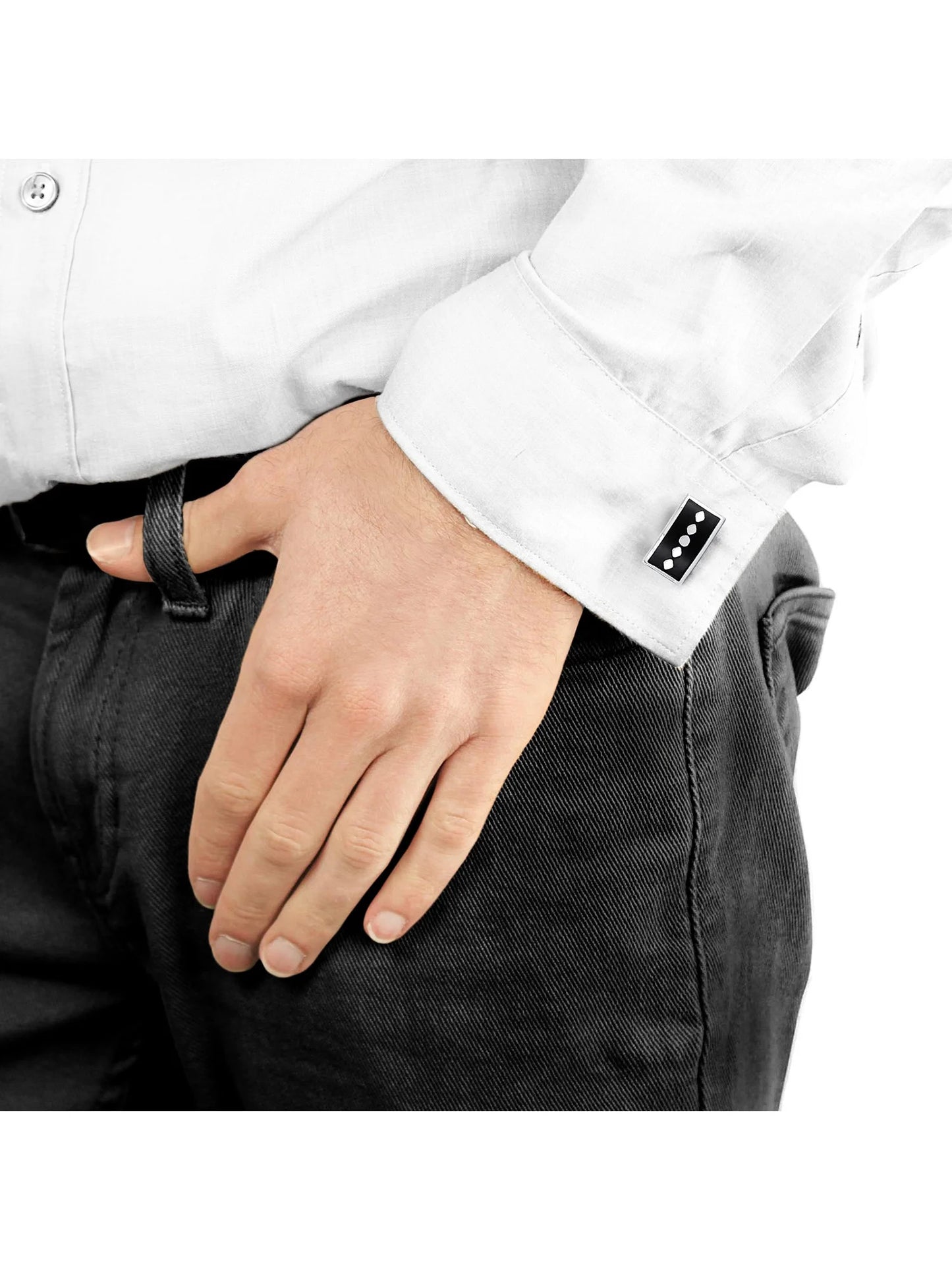 Coastal Jewelry Two Tone Rectangle Geometric Pattern Cufflinks