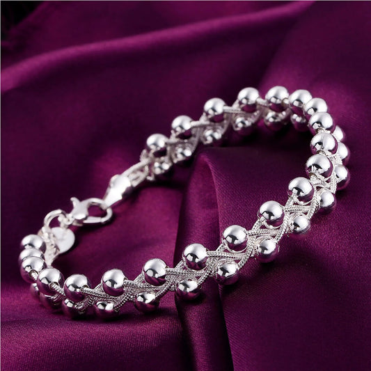 Women 925 Sterling Silver Beads Party Chain Bracelet Jewelry