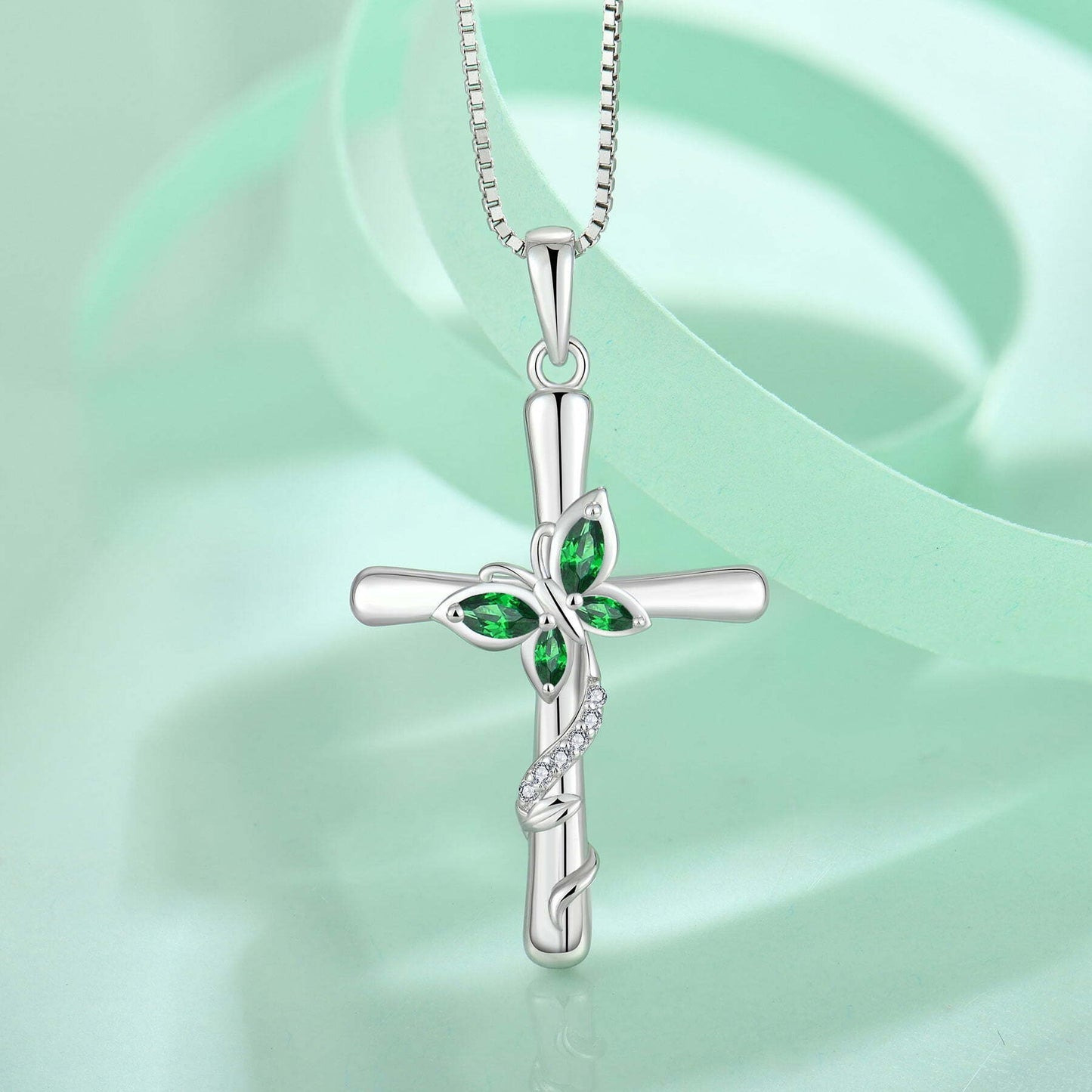Butterfly and Cross Necklace 925 Sterling Silver Cubic Zirconia Jewelry Gifts for Women
