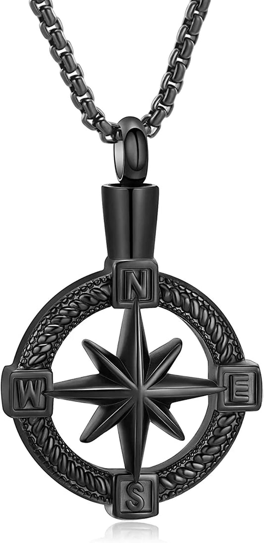 Vintage Nautical Compass Urn Pendant Necklace for Ashes for Unisex Cremation Pendant Memorial Urn Jewelry Keepsake Holder Necklace for Men Women