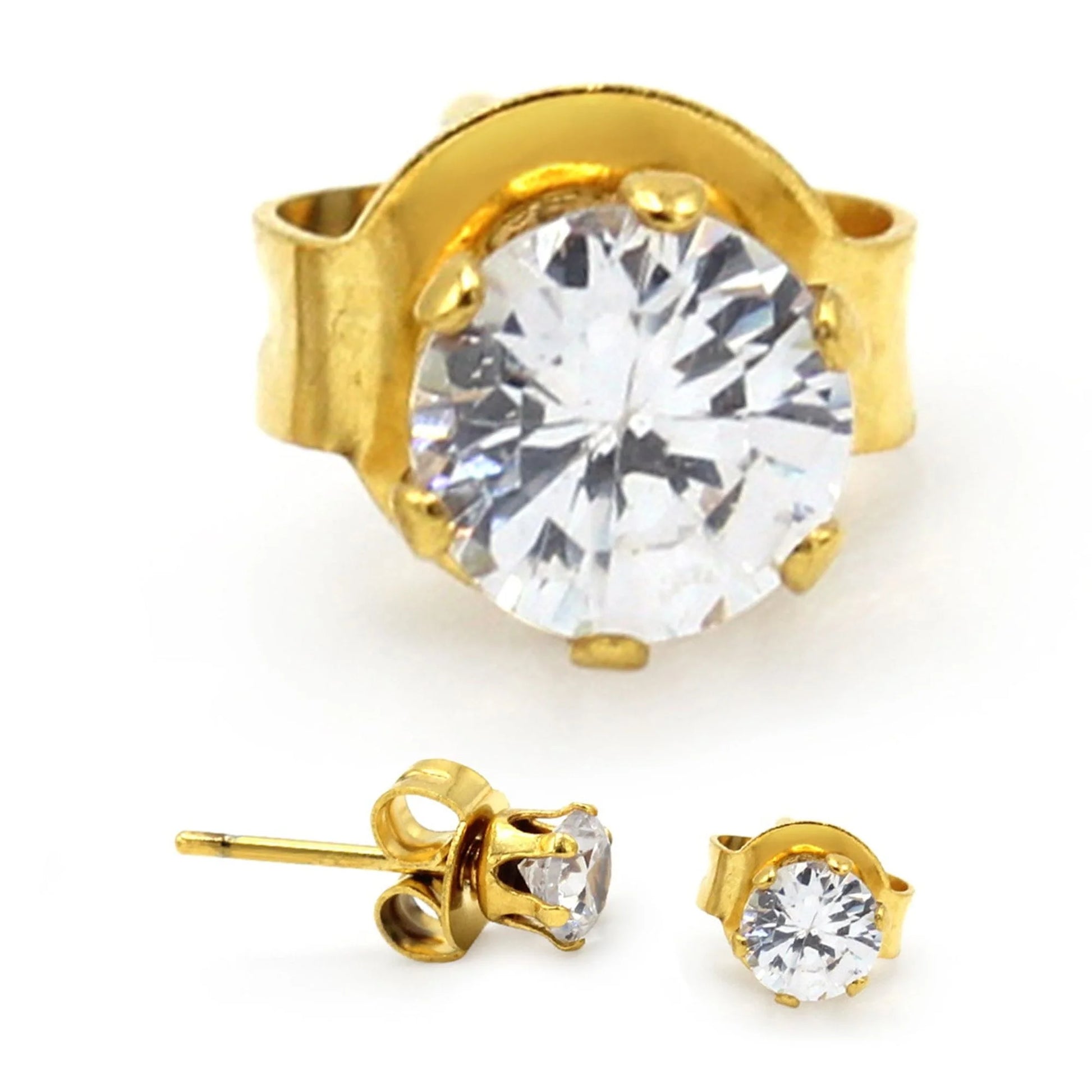 Women Stud Earrings CZ 14K Gold Plated Stainless Steel Jewelry round 4 Mm