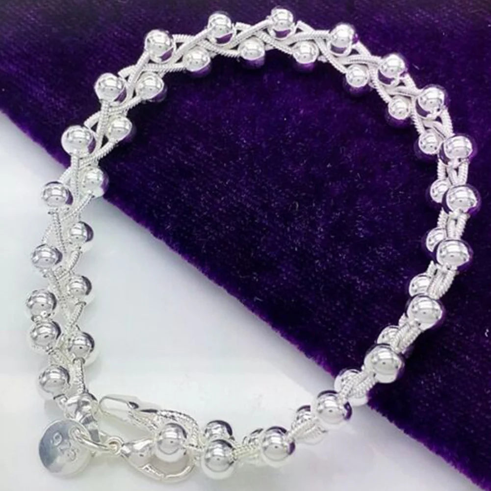 Women 925 Sterling Silver Beads Party Chain Bracelet Jewelry