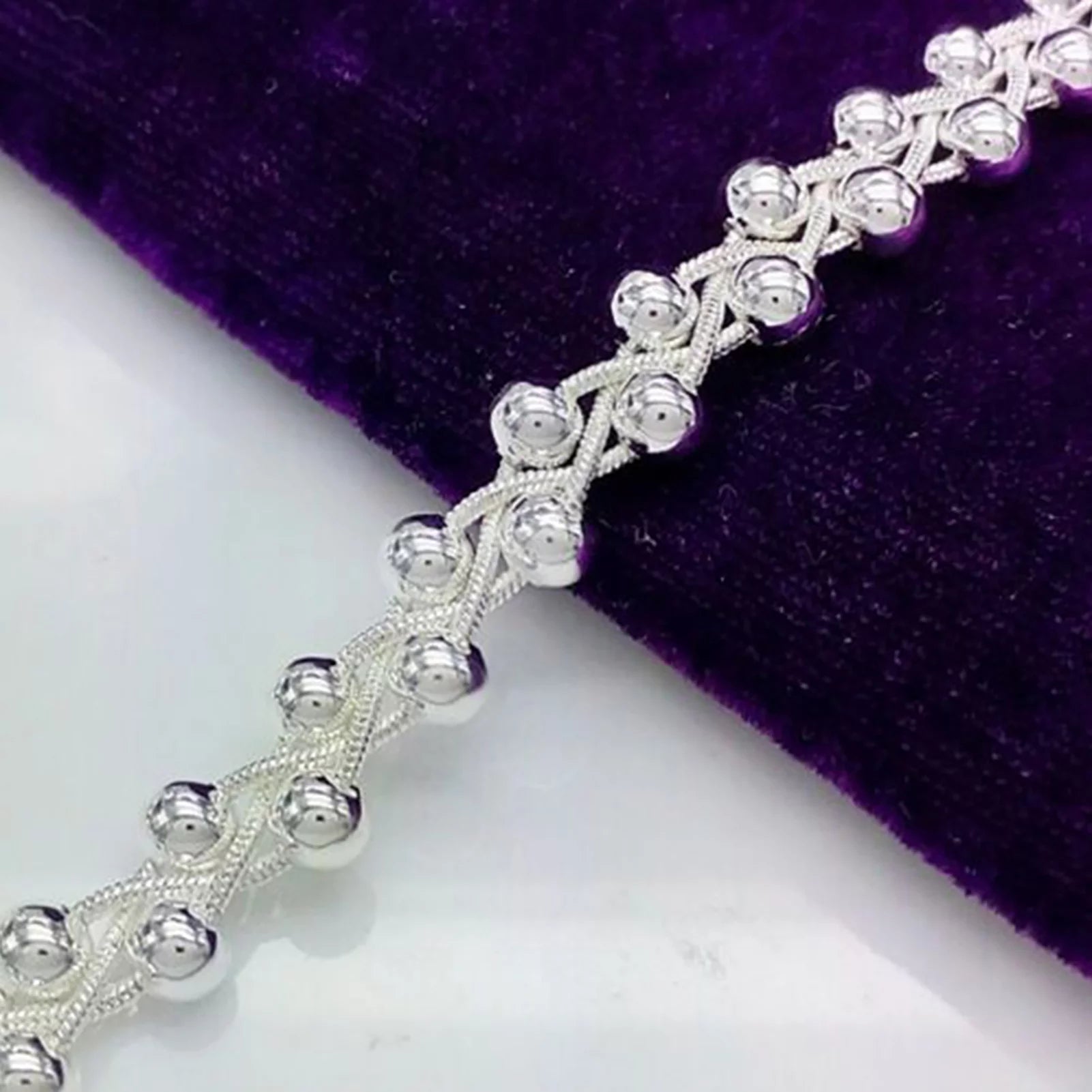 Women 925 Sterling Silver Beads Party Chain Bracelet Jewelry