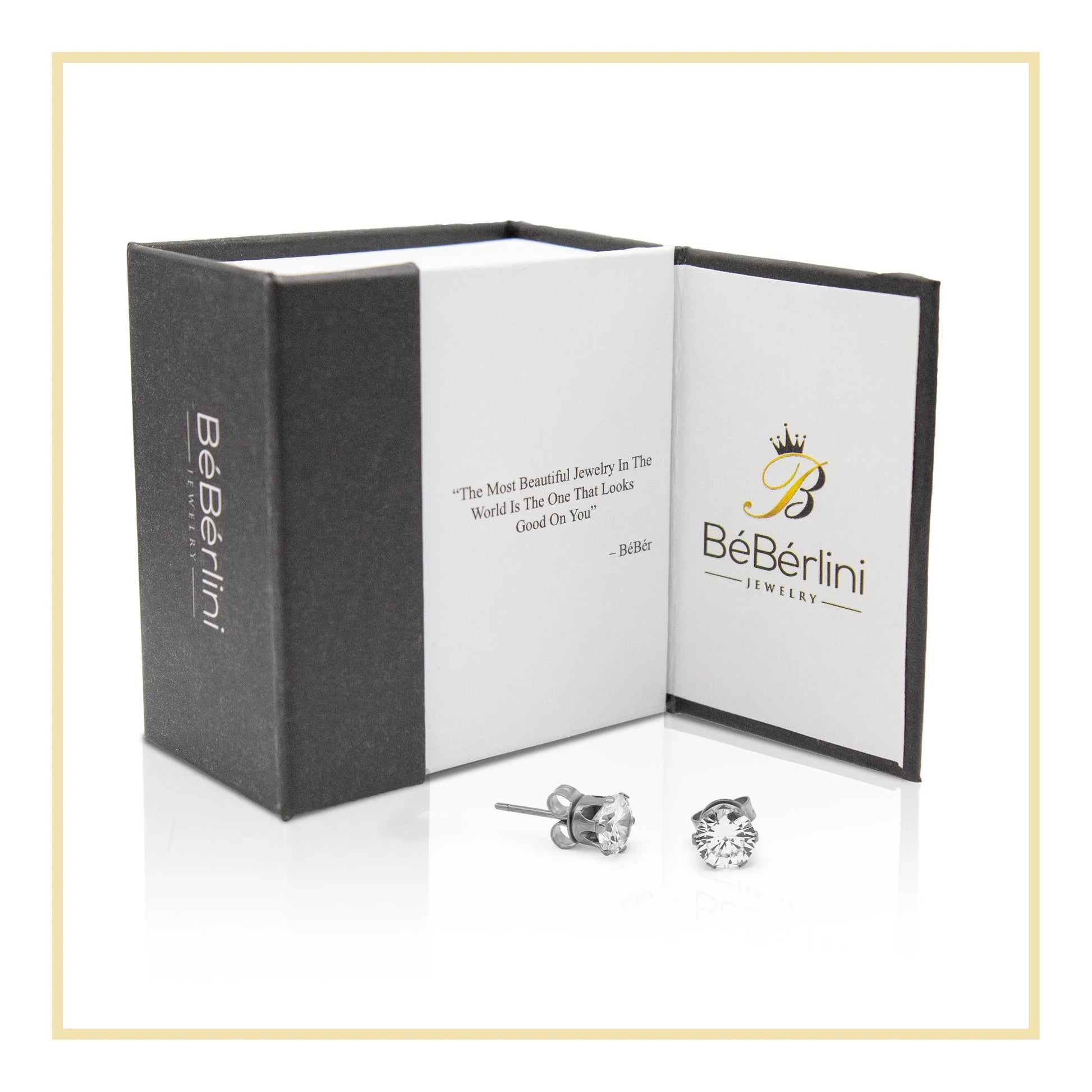 Women Stud Earrings Cubic Zirconia Silver Stainless Steel Jewelry round 6 Mm