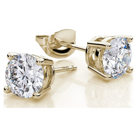 18K Yellow Gold White Sapphire 2 Carat round Stud Earrings | Jewelry Gift for Women and Men
