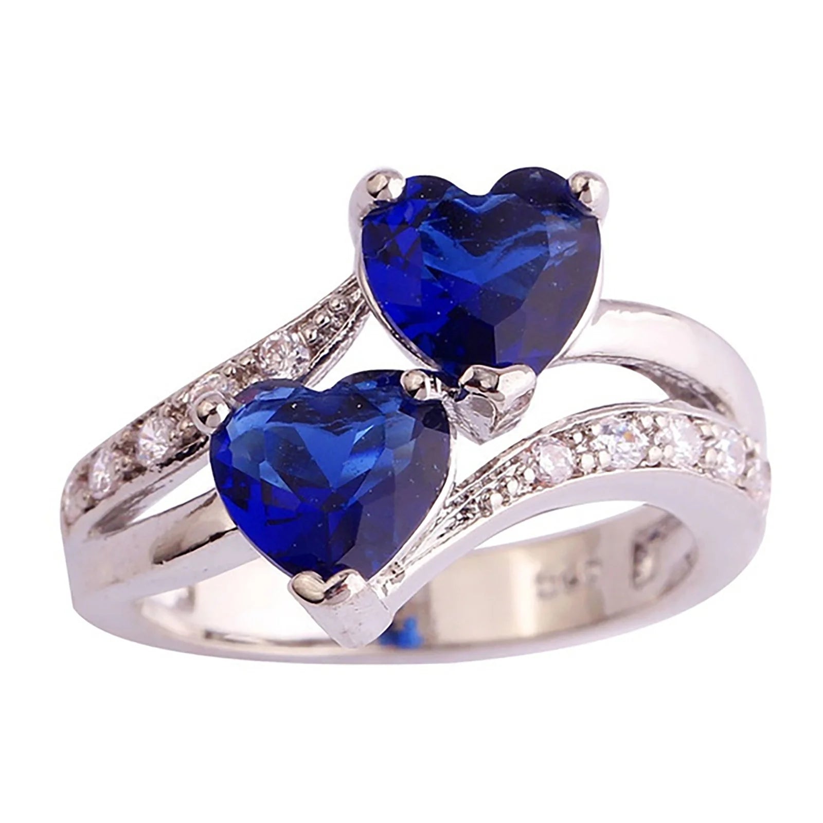 Sales Clearance Womens Ring Women Famale Fashion Lover Jewelry Heart Cut Rainbow & White Gemstone Ring