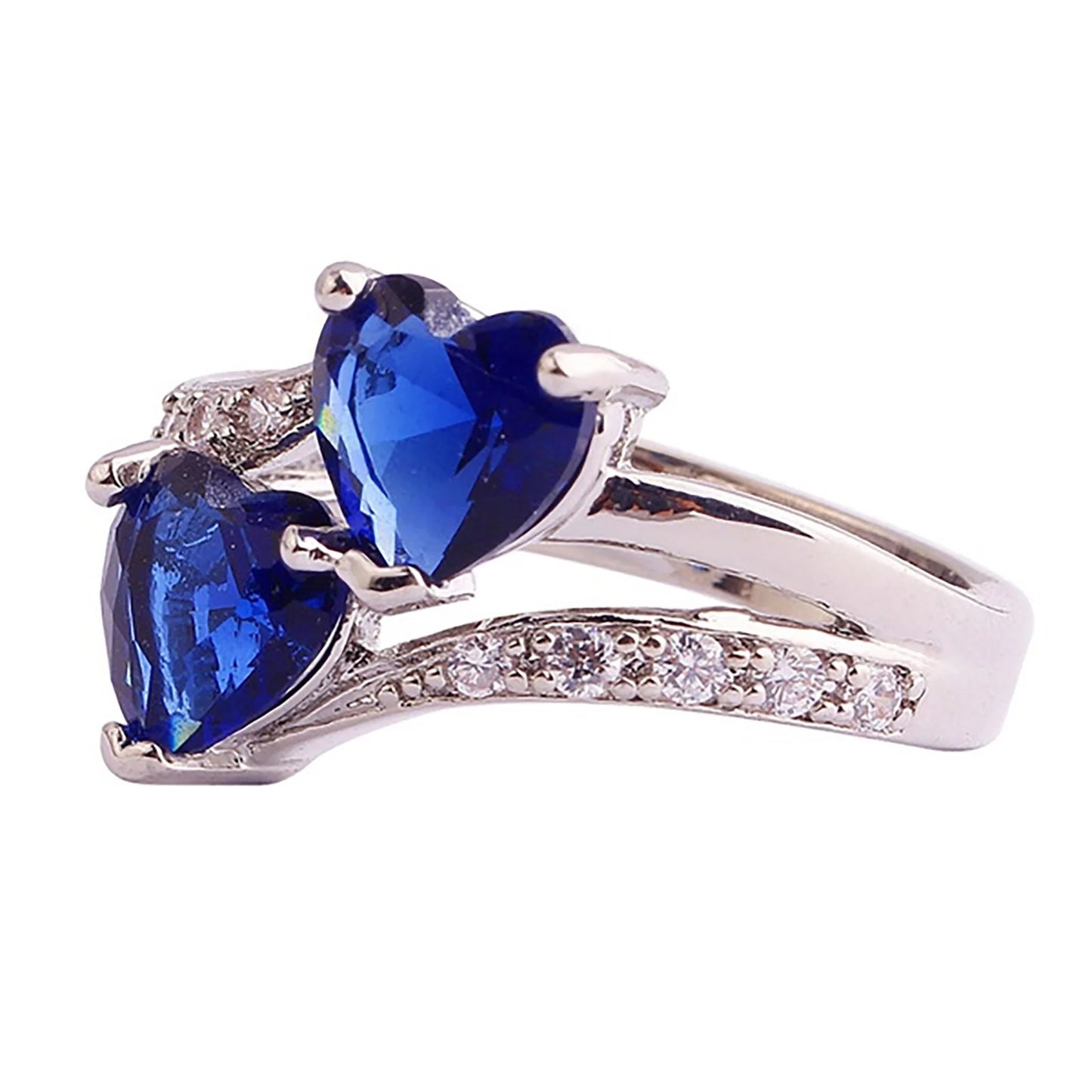 Sales Clearance Womens Ring Women Famale Fashion Lover Jewelry Heart Cut Rainbow & White Gemstone Ring